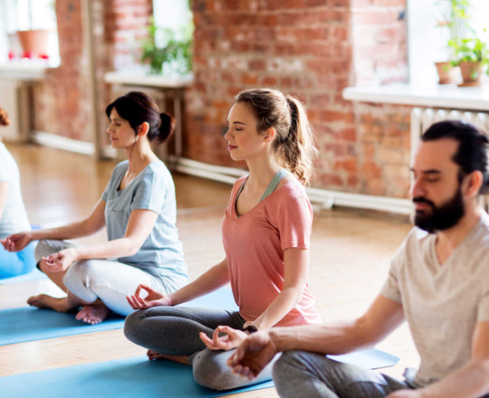 Frauen und Männer beim Yoga